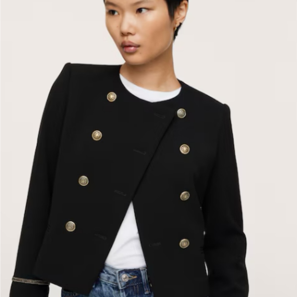 NWT Mango Black Double-Breasted Blazer with Gold Buttons